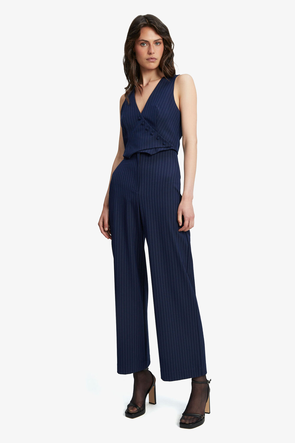 PIN STRIPE WIDE LEG PANT  in colour BLACK IRIS
