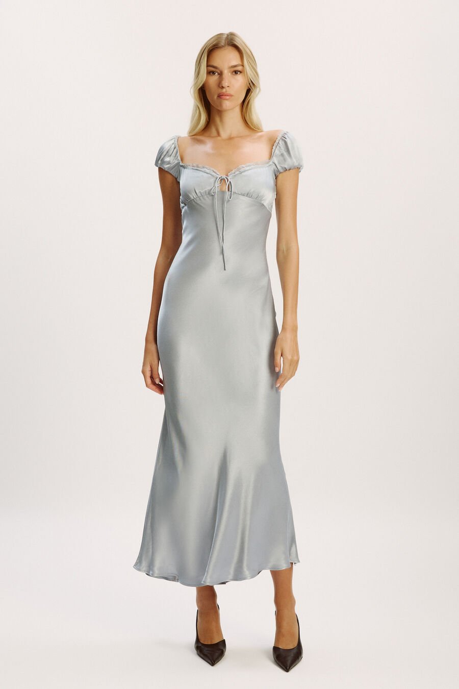 STASIA SATIN MAXI SLIP DRESS in colour Dusty Blue