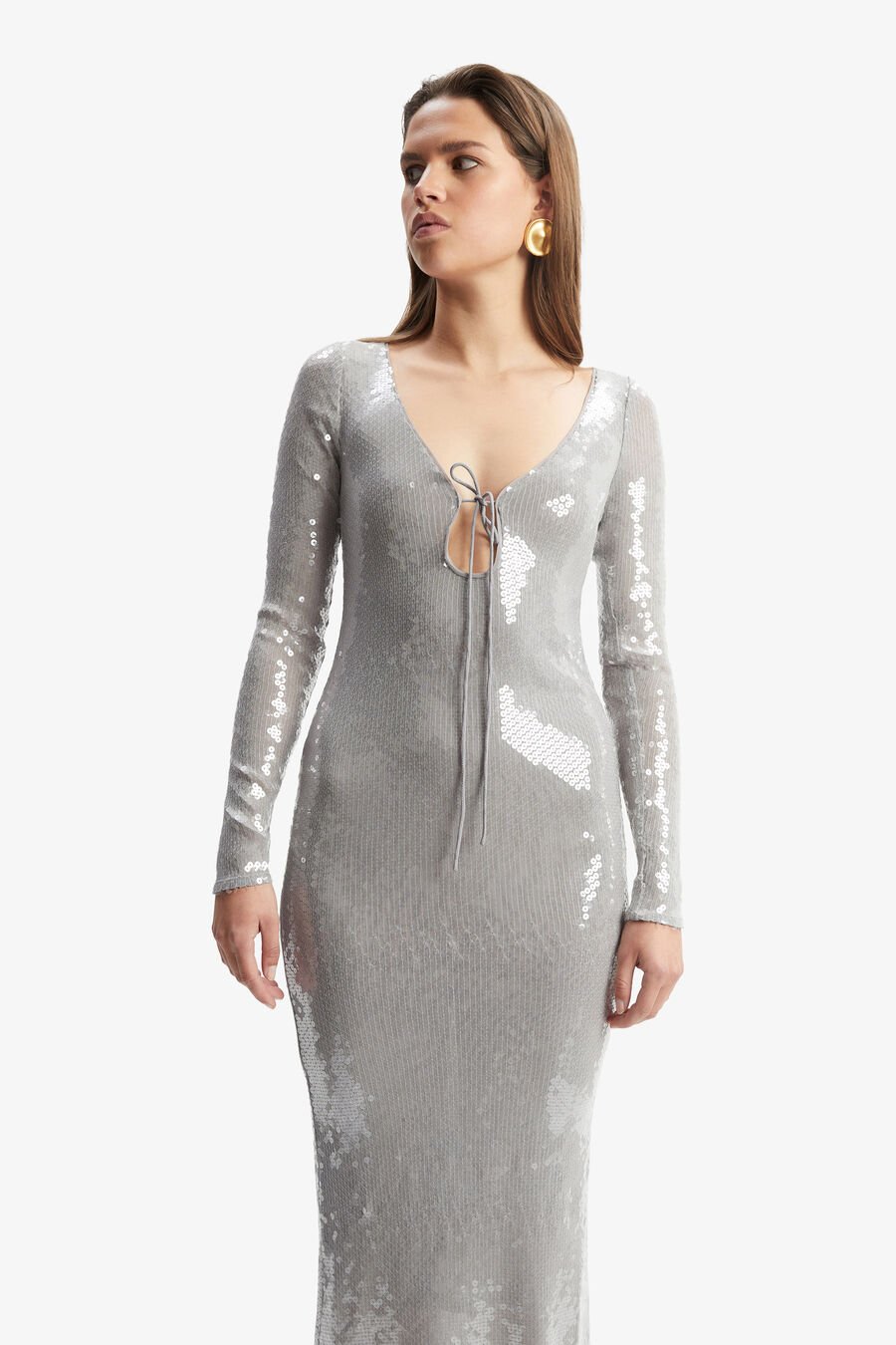 VERONA SEQUIN MAXI DRESS in colour SILVER