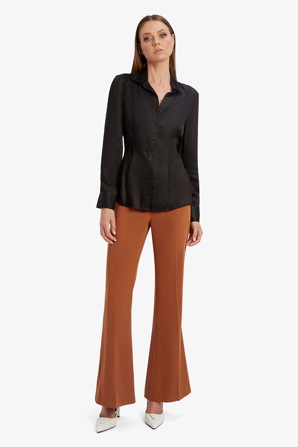FITTED SATIN SHIRT in colour CAVIAR