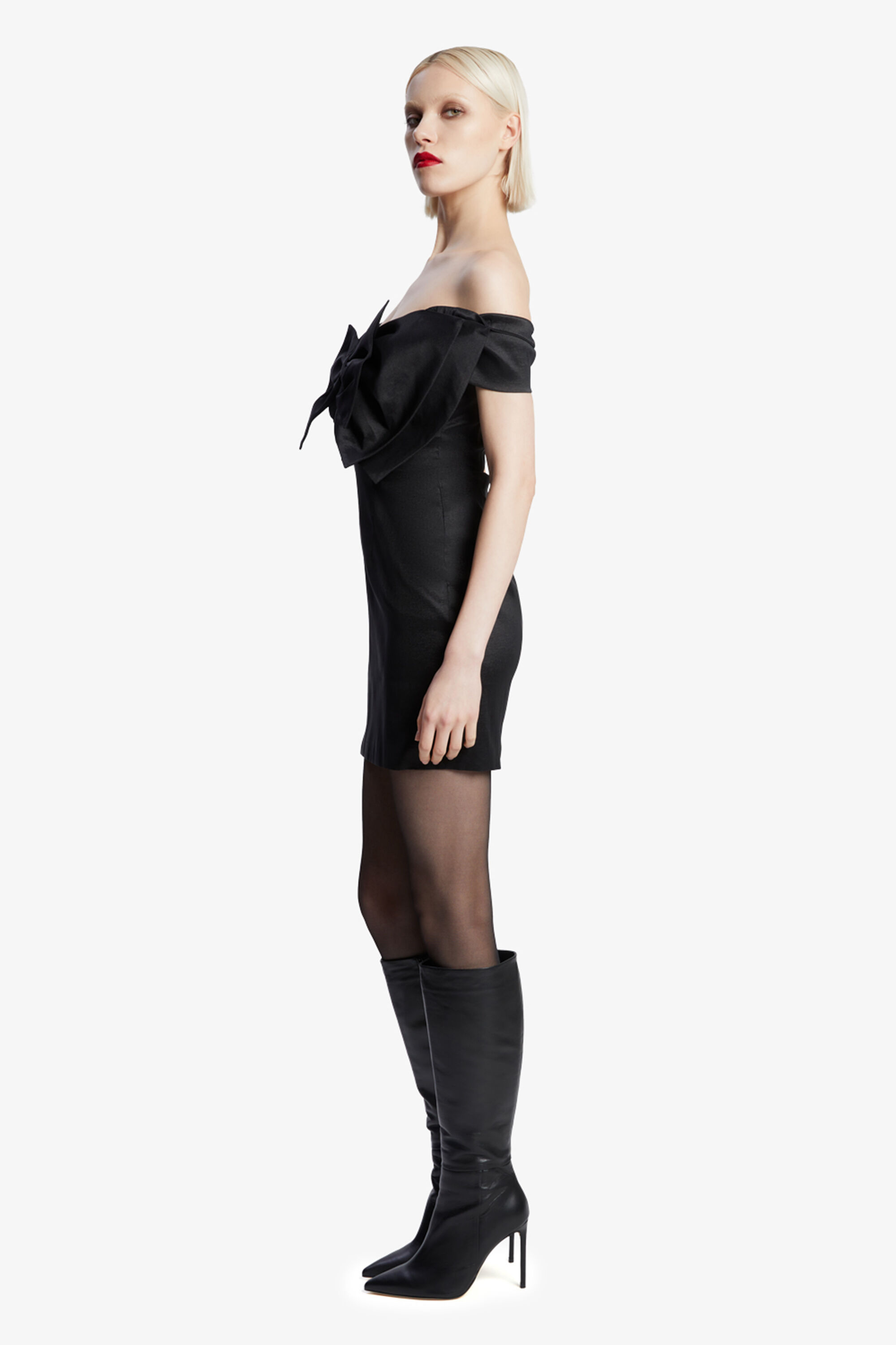 mini black dress with bows Irenic Bow Flare Mini Dress Black