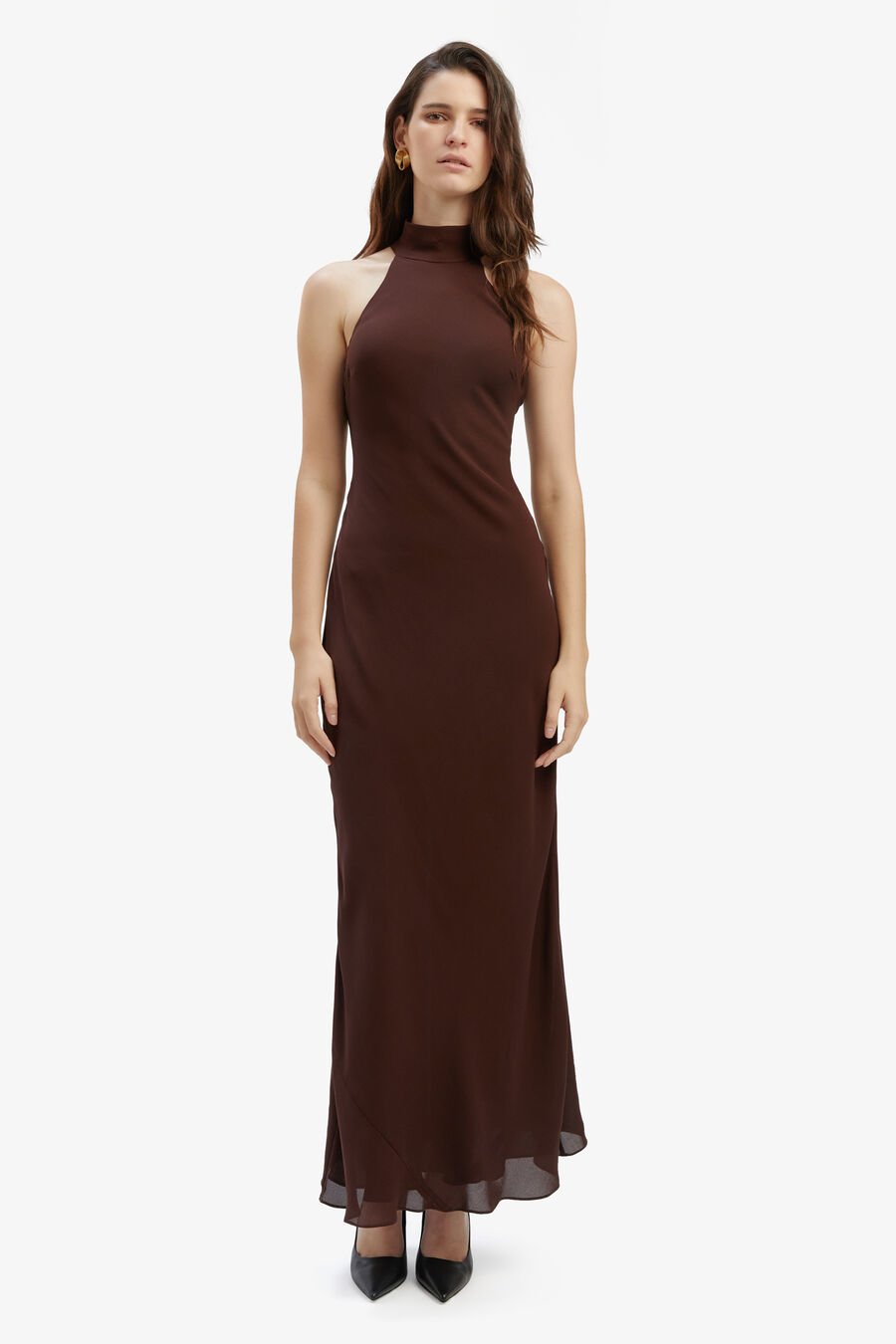 OLA MAXI DRESS in colour CHOCOLATE