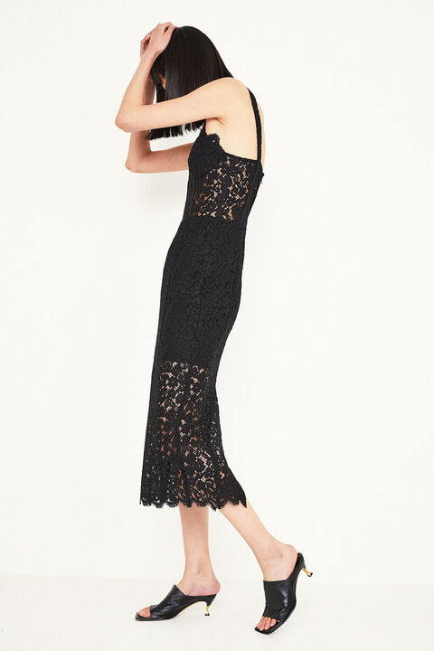 LACE CORSET MIDI DRESS in colour CAVIAR
