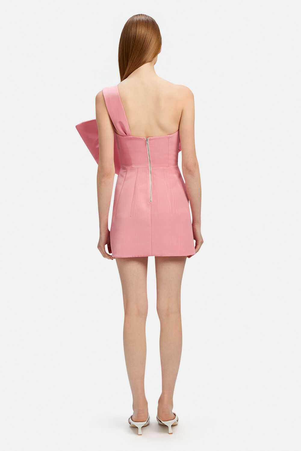 BELLA BOW MINI DRESS in colour CHALK PINK