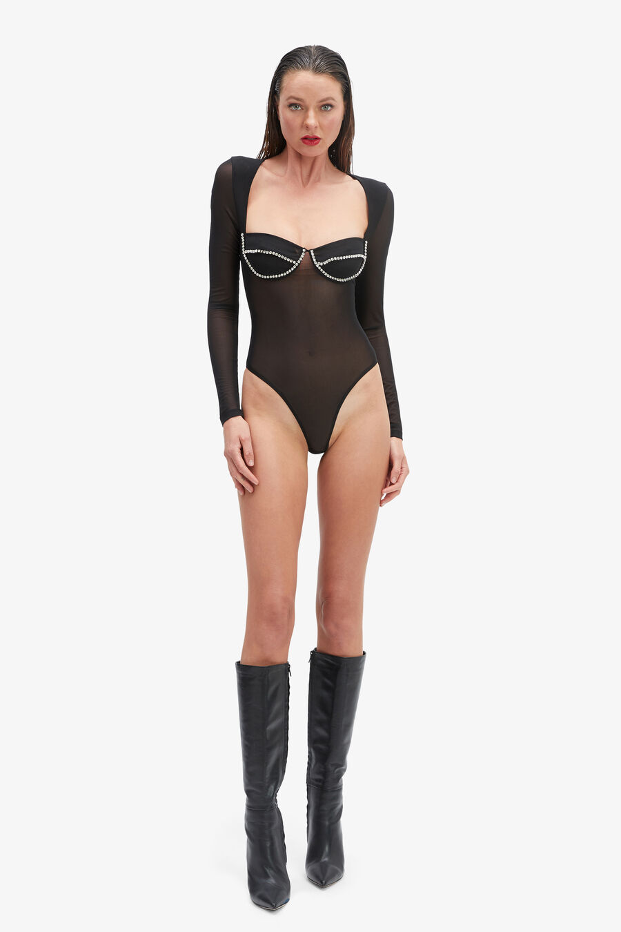 CARTER DIAMANTE BODYSUIT in colour BLACK