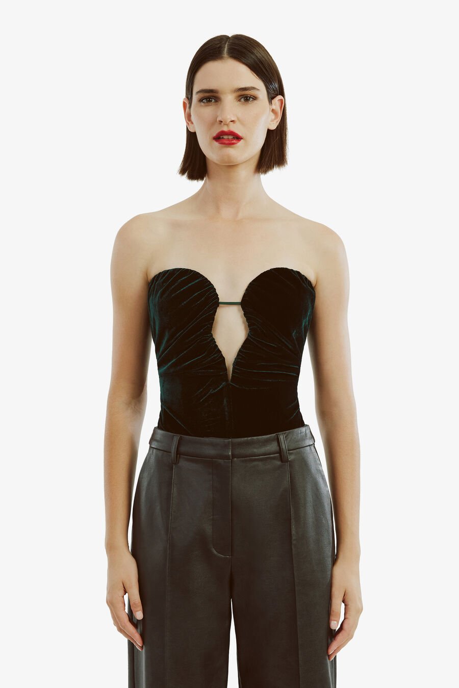 KAHLIA VELOUR BODYSUIT in colour EMERALD GR