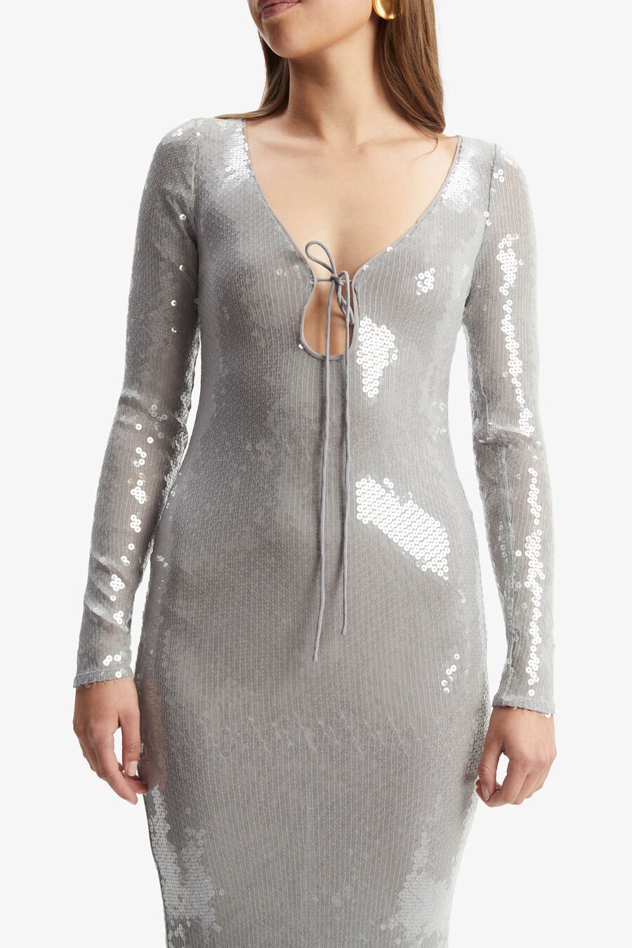 VERONA SEQUIN MAXI DRESS in colour SILVER