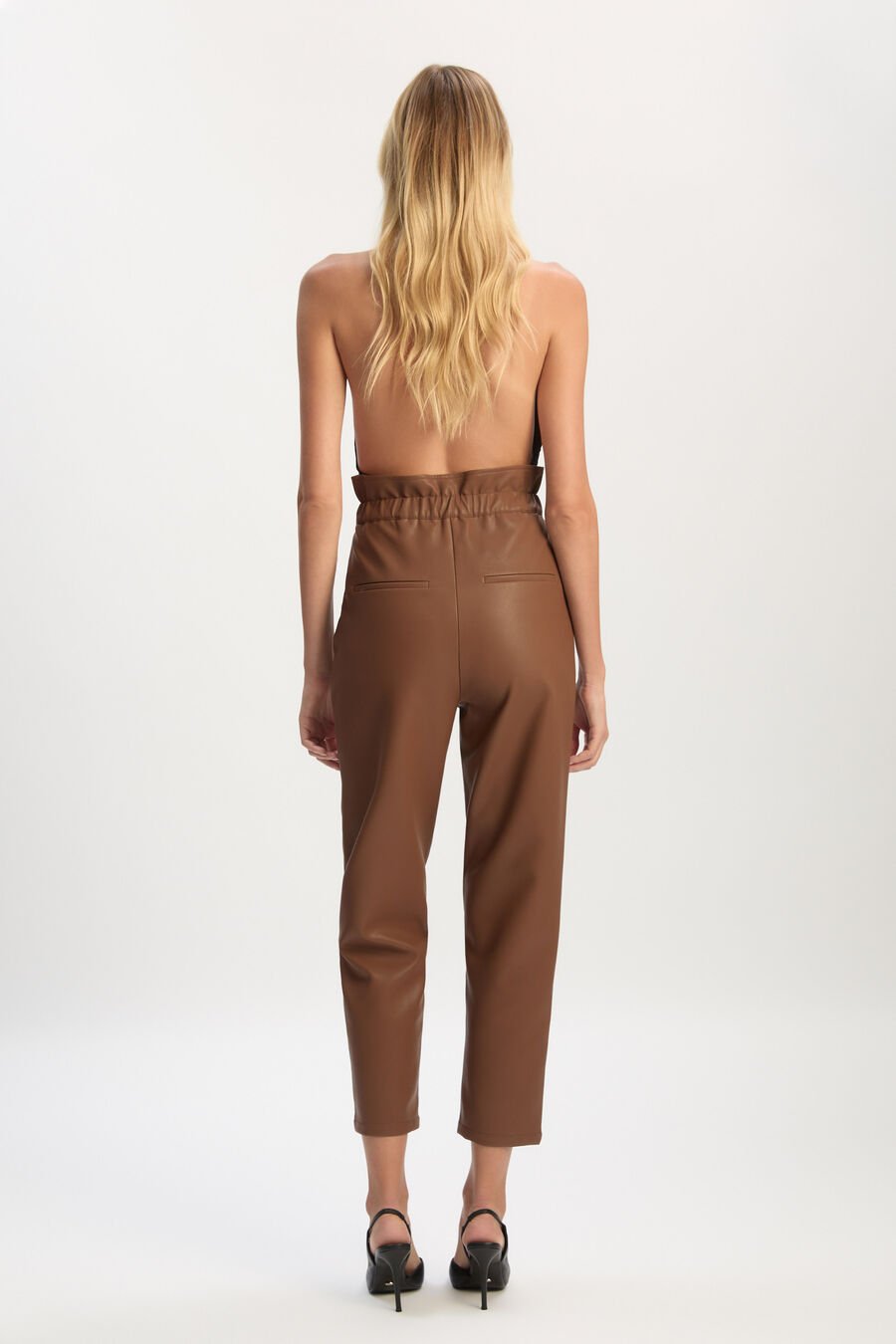 ASTER VEGAN LEATHER PANT in colour Chestnut
