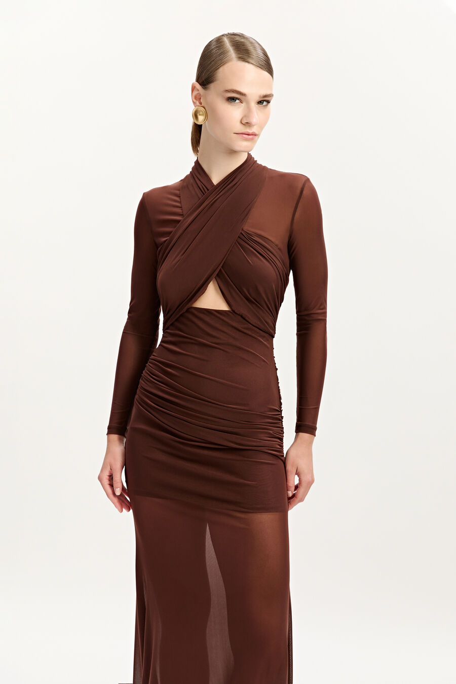 Veria Wrap Mesh Maxi Dress