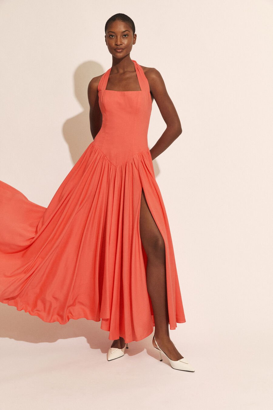 MARABELLA HALTER MAXI DRESS in colour MELON