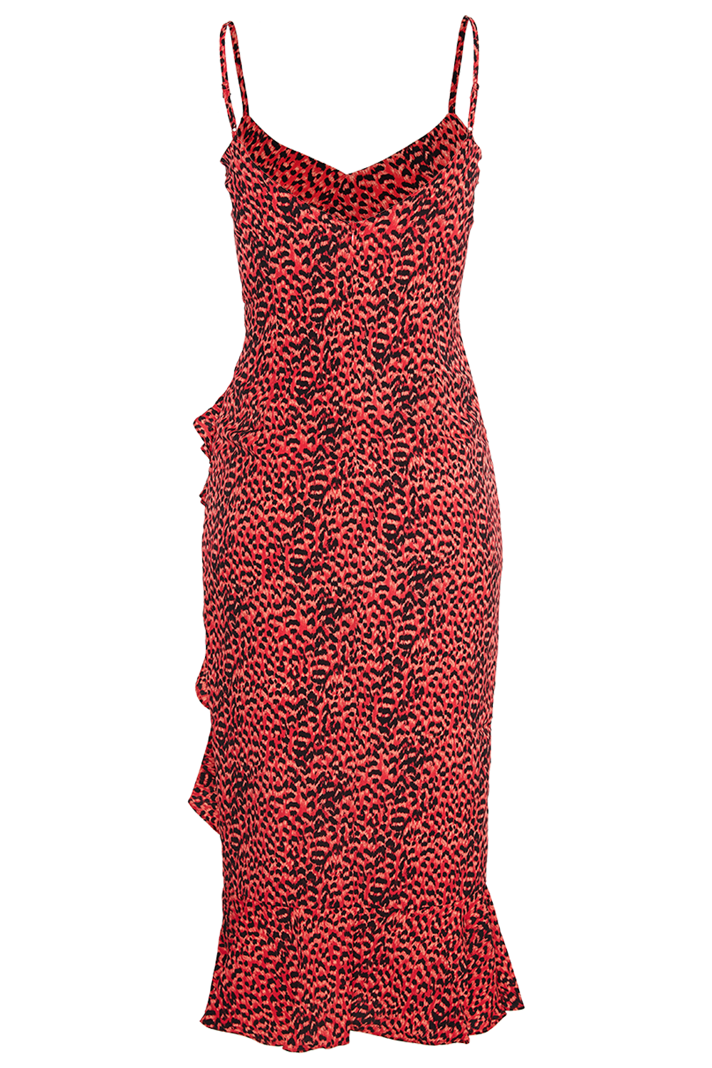 Red leopard print frill hem midi dress new arrivals