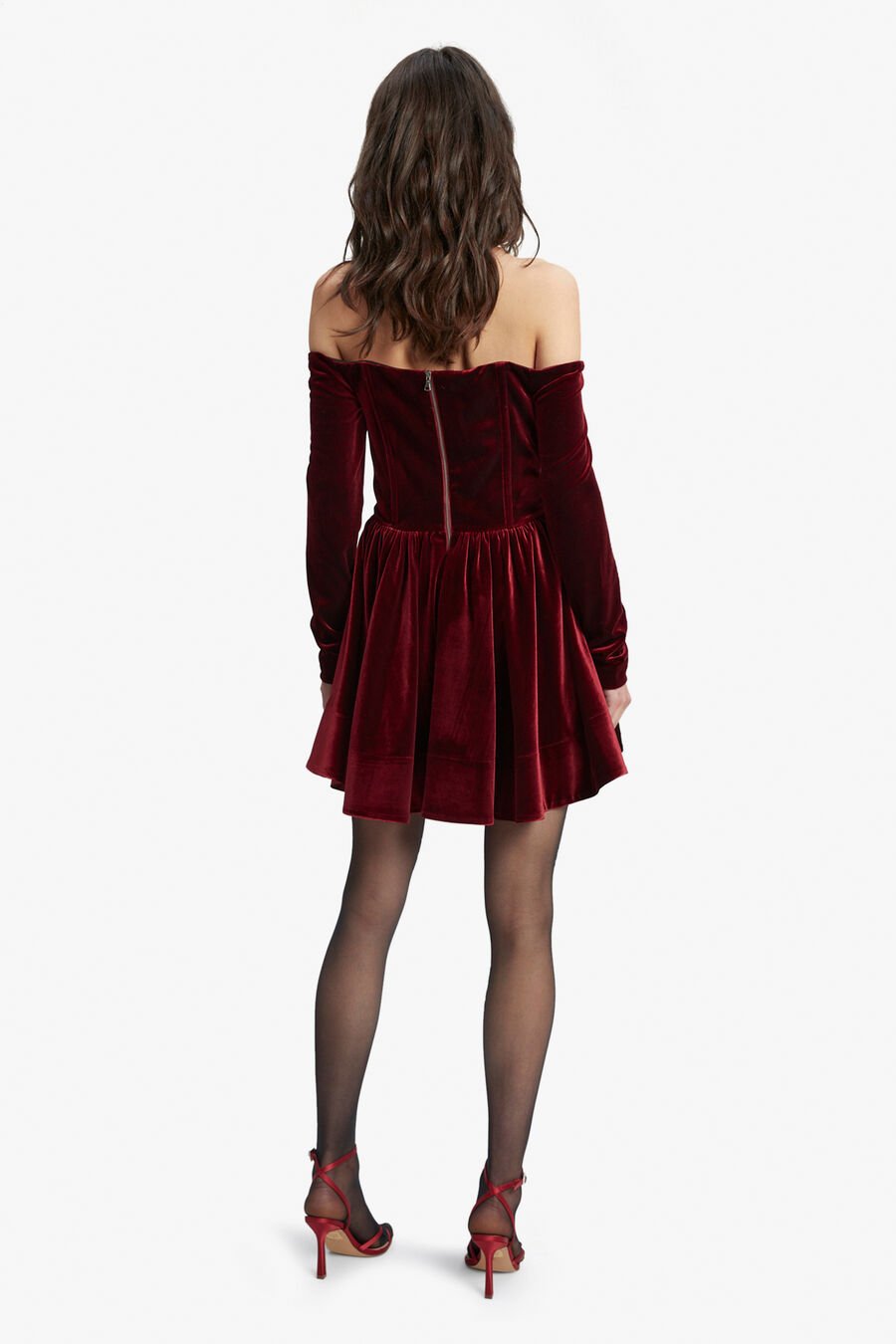 OFF SHOULDER VELOUR MINI DRESS