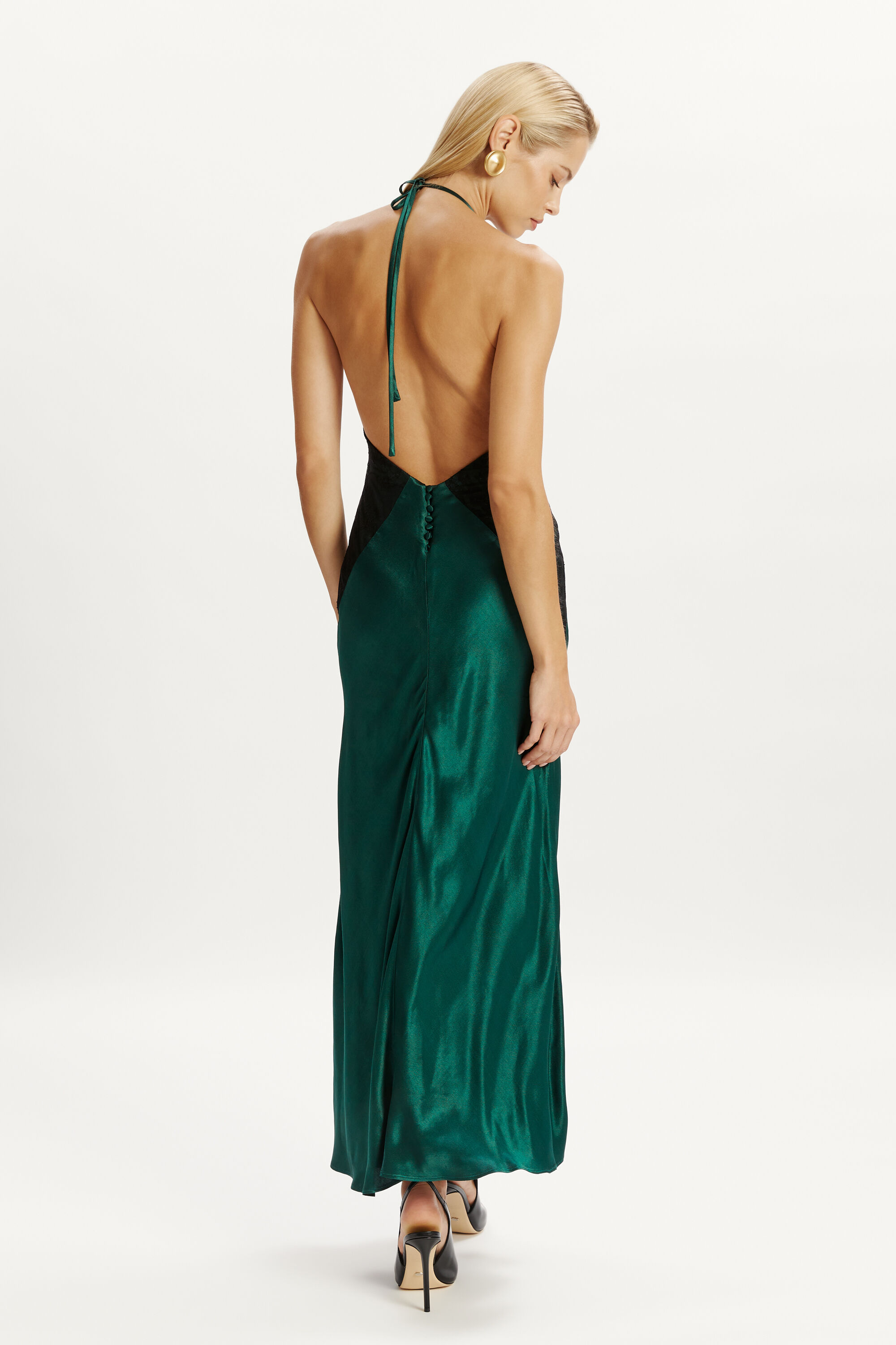green emerald velvet dress Tie Neck Halter Dress main image 0