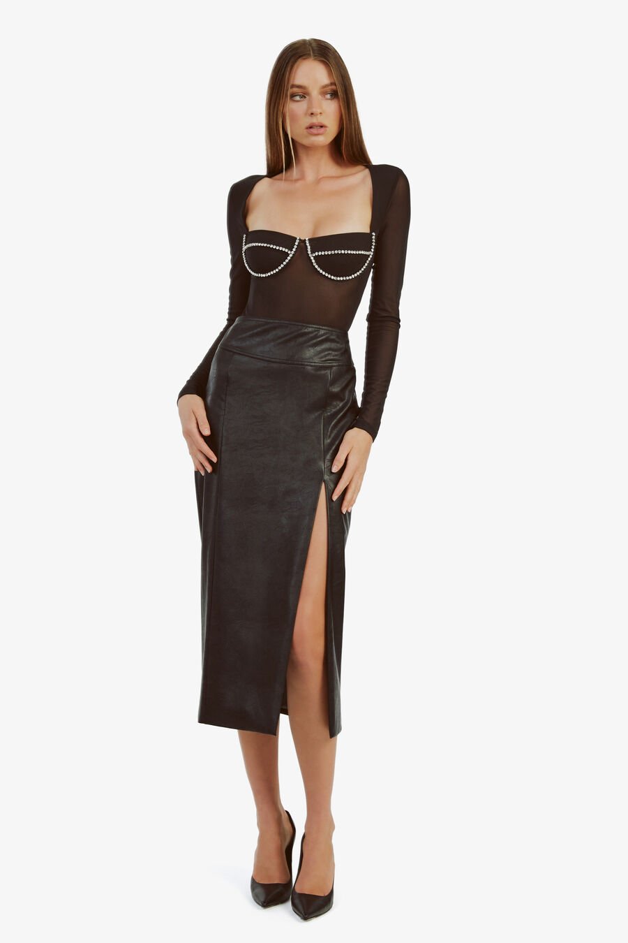 Dante Vegan Leather Midi Skirt