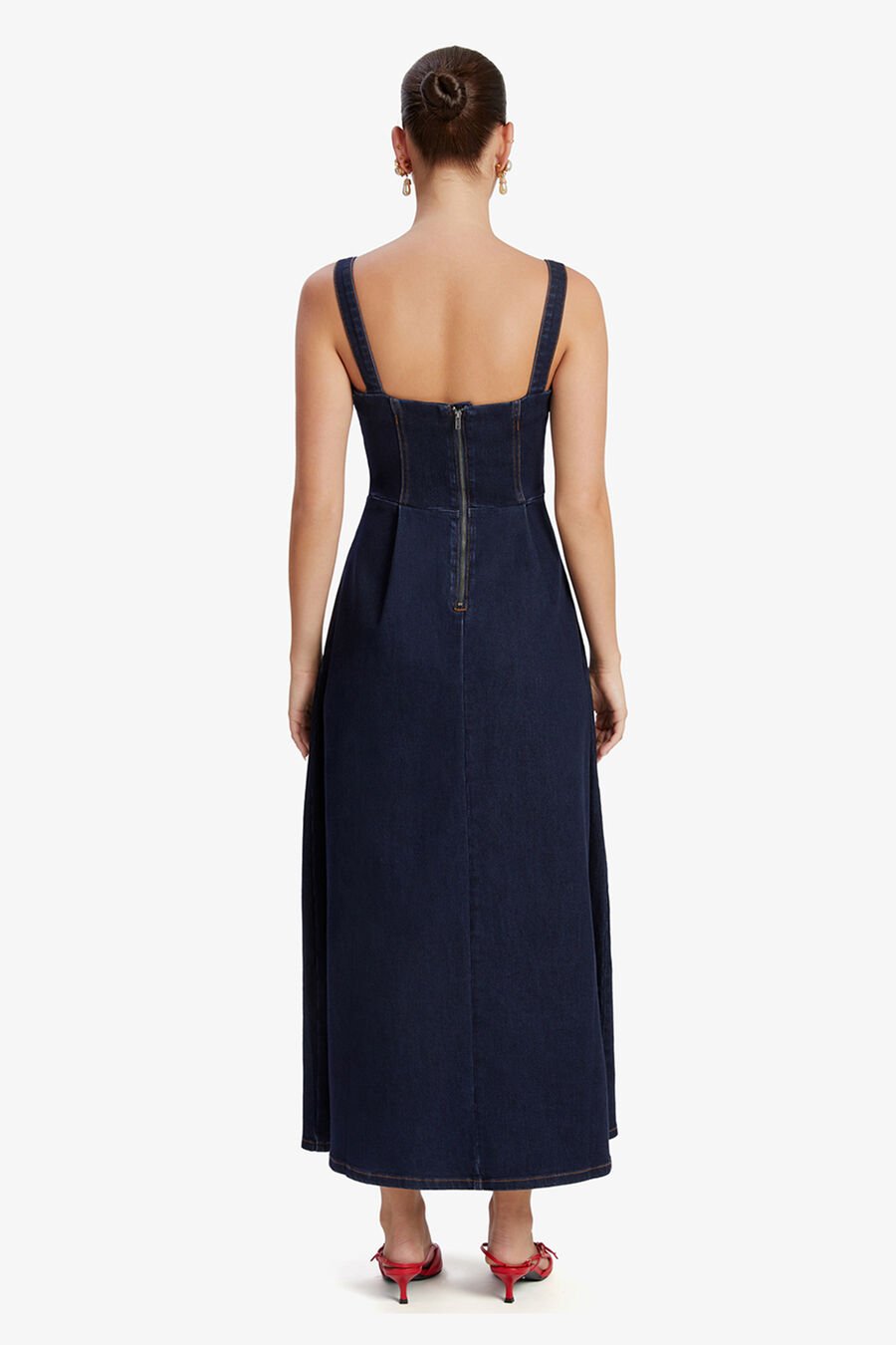 LILAH DENIM MIDI DRESS in colour DARK