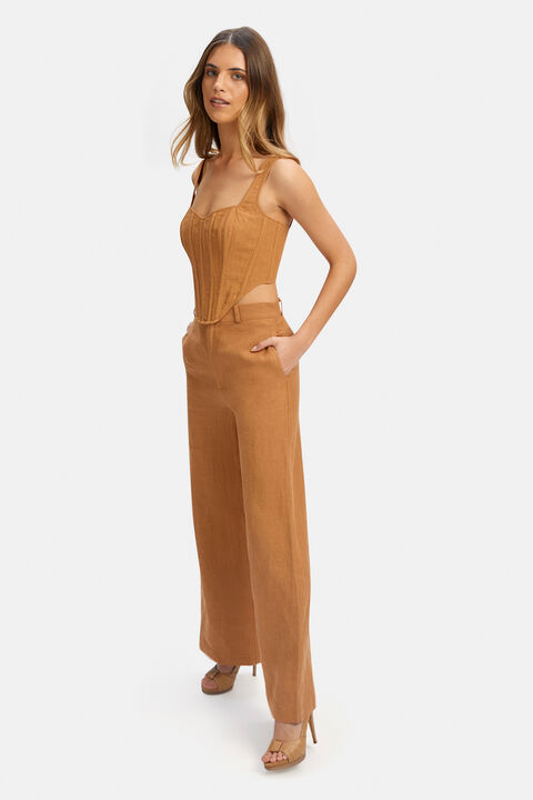 ENYA LINEN PANT in colour HONEY MUSTARD