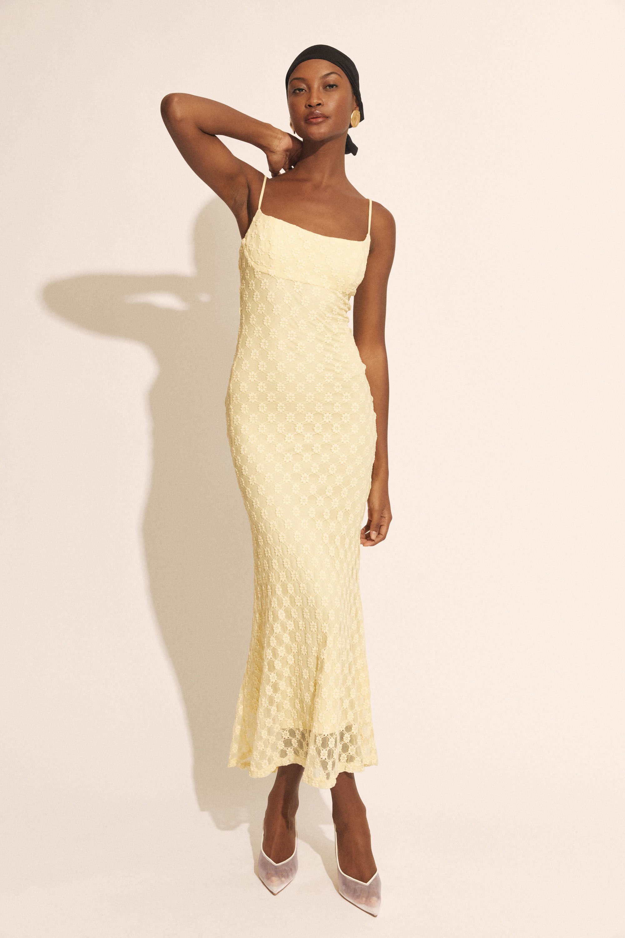 Adoni Mesh Midi Dress In Canary Yellow | Bardot