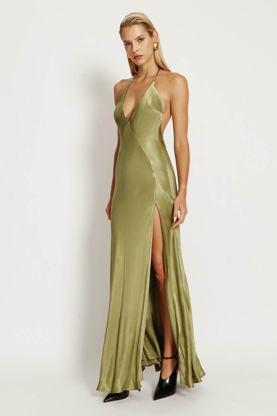 YVE HALTER DRESS in colour KHAKI