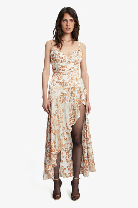 SORELLA LEOPARD MIDI DRESS in colour LATTE