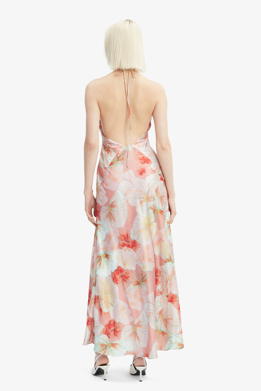 ARADIA PRINTED HALTER DRESS in colour PEACH FLOR