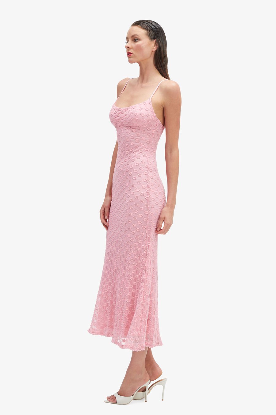 ADONI MESH MIDI DRESS in colour LILI PINK