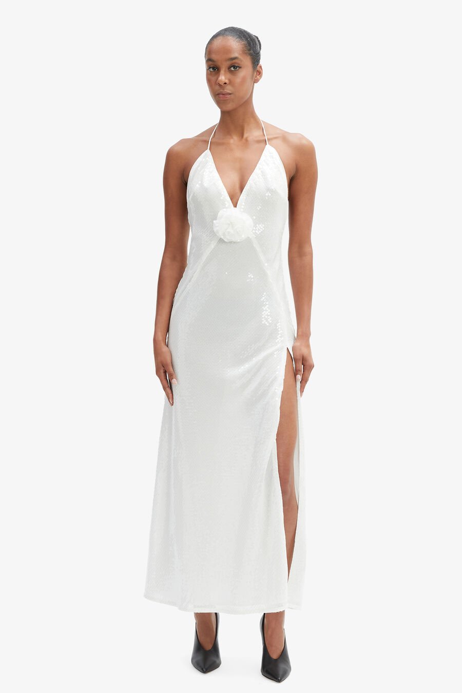 ARADIA SEQUIN HALTER DRESS in colour ORCHID WHT