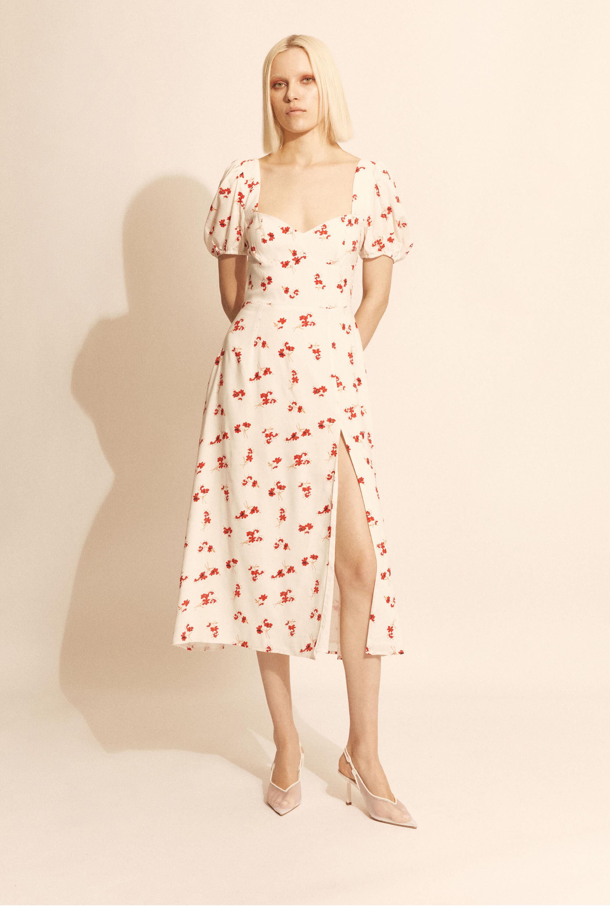 Gillian Midi Dress In Summer White Floral | Bardot