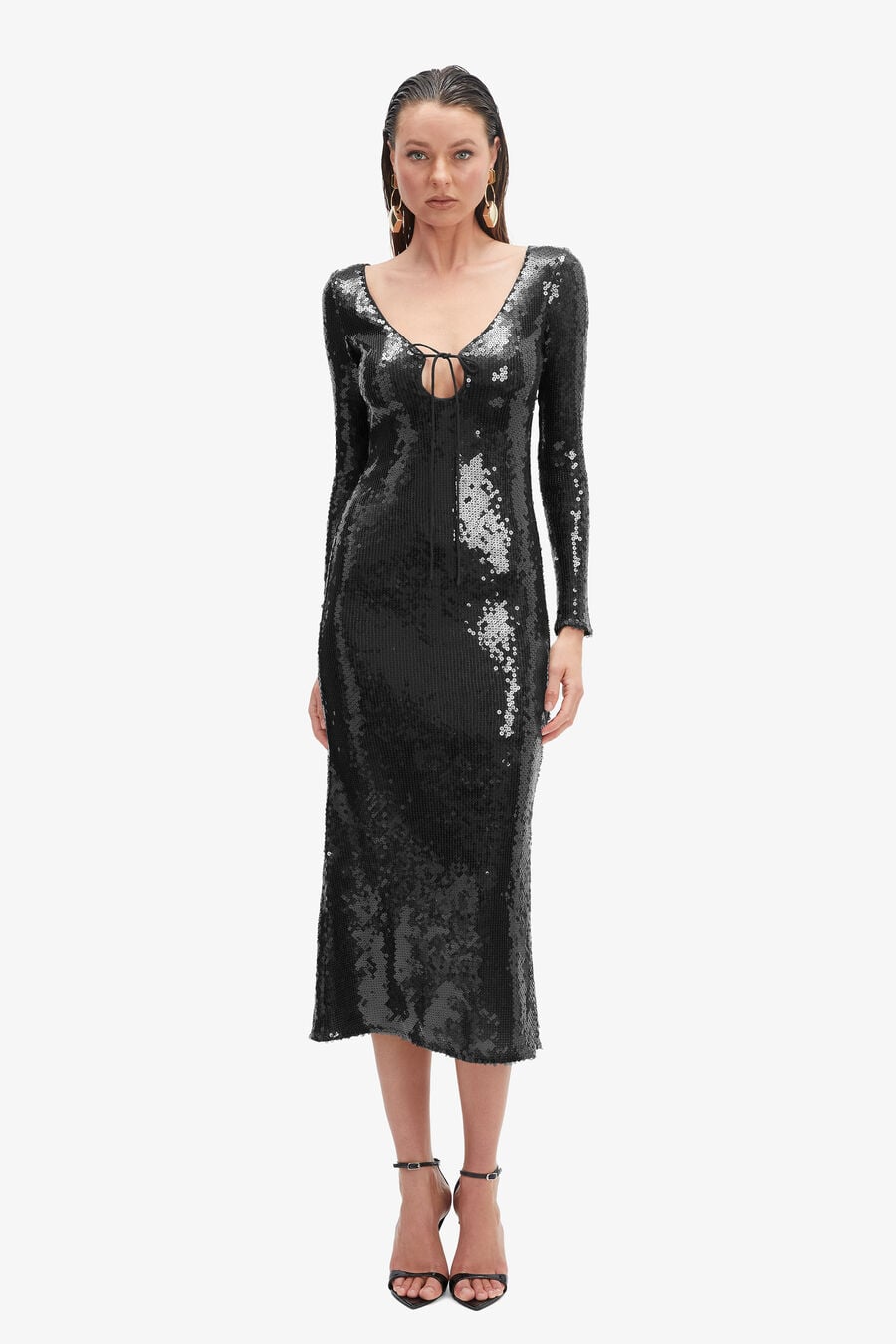VERONA SEQUIN MAXI DRESS in colour BLACK