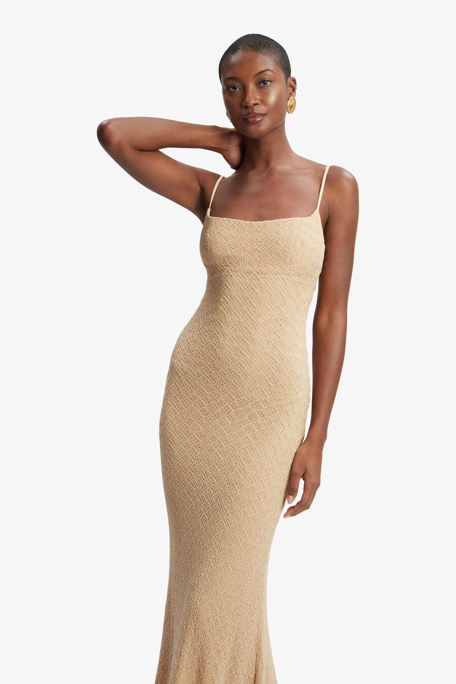 ADONI STRETCH LACE MIDI DRESS in colour NATURAL