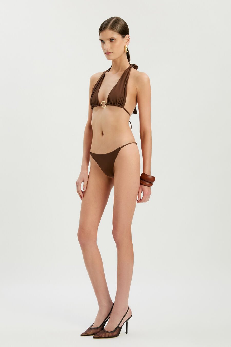 JAYDA HALTER BIKINI TOP in colour Chocolate