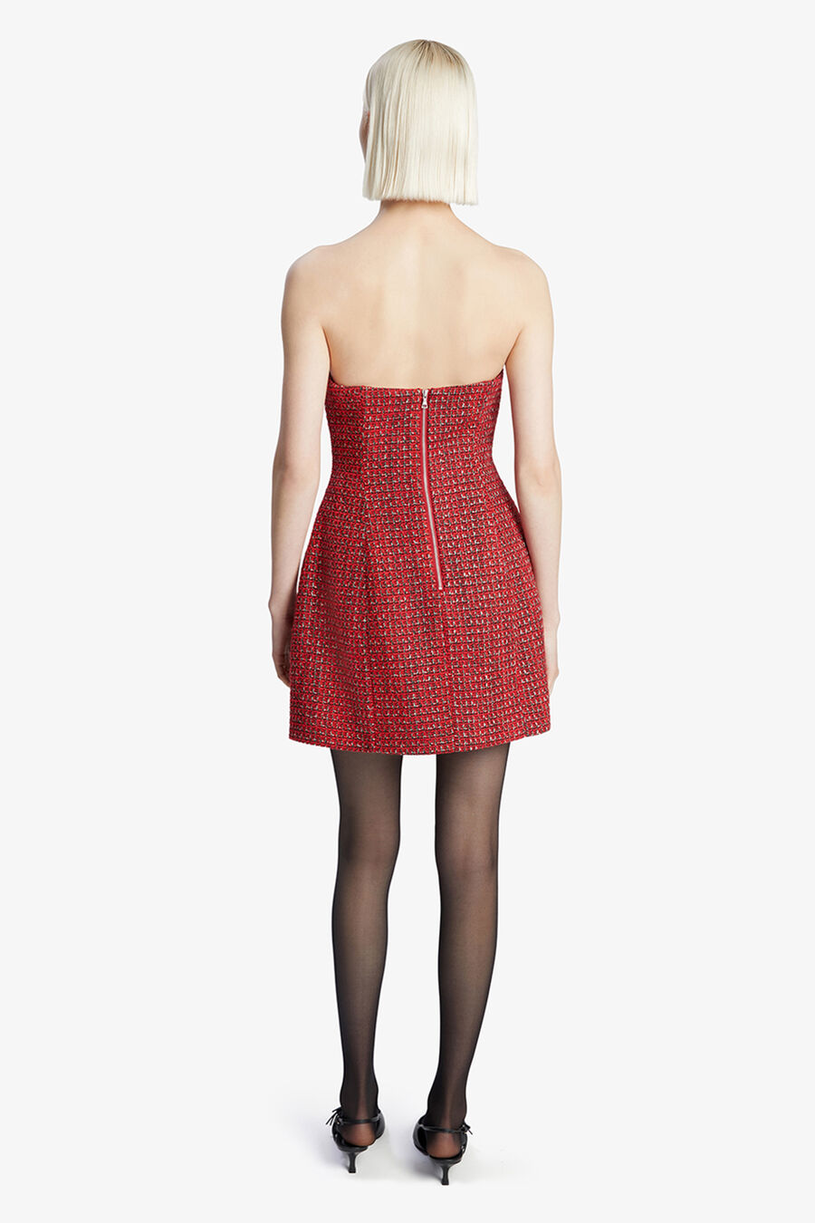 KAROLINE BOUCLE MINI DRESS in colour RED CHECK