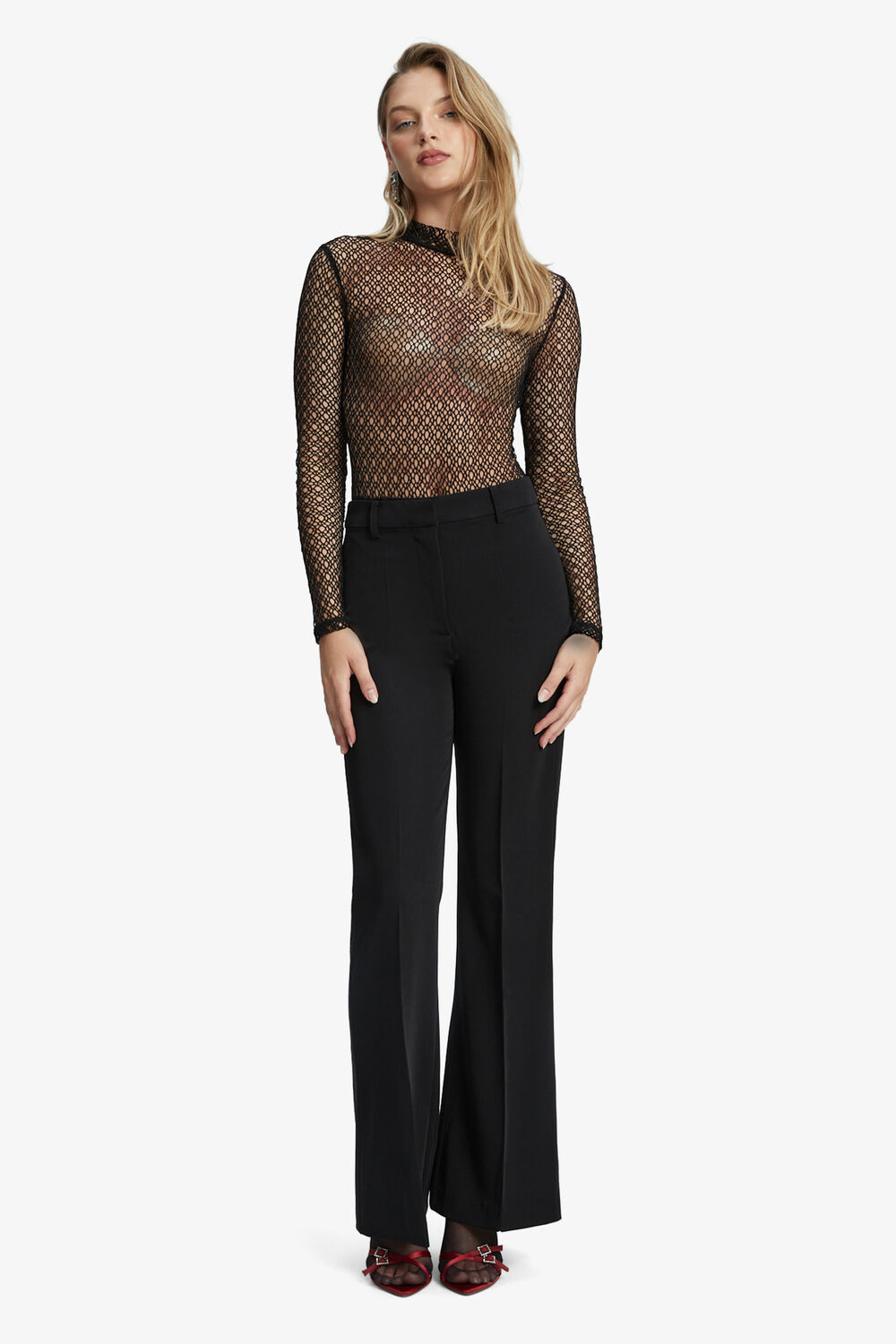 AUBREE STRETCH LACE BODYSUIT in colour CAVIAR
