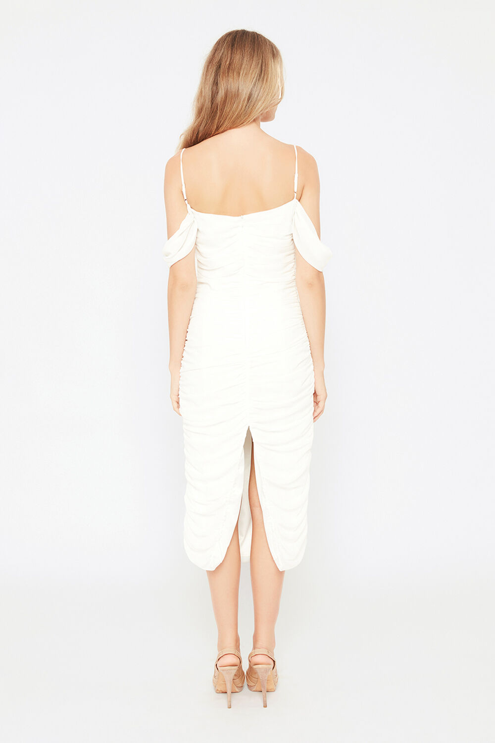 VIVIENNE RUCHED MIDI DRESS in colour CLOUD DANCER