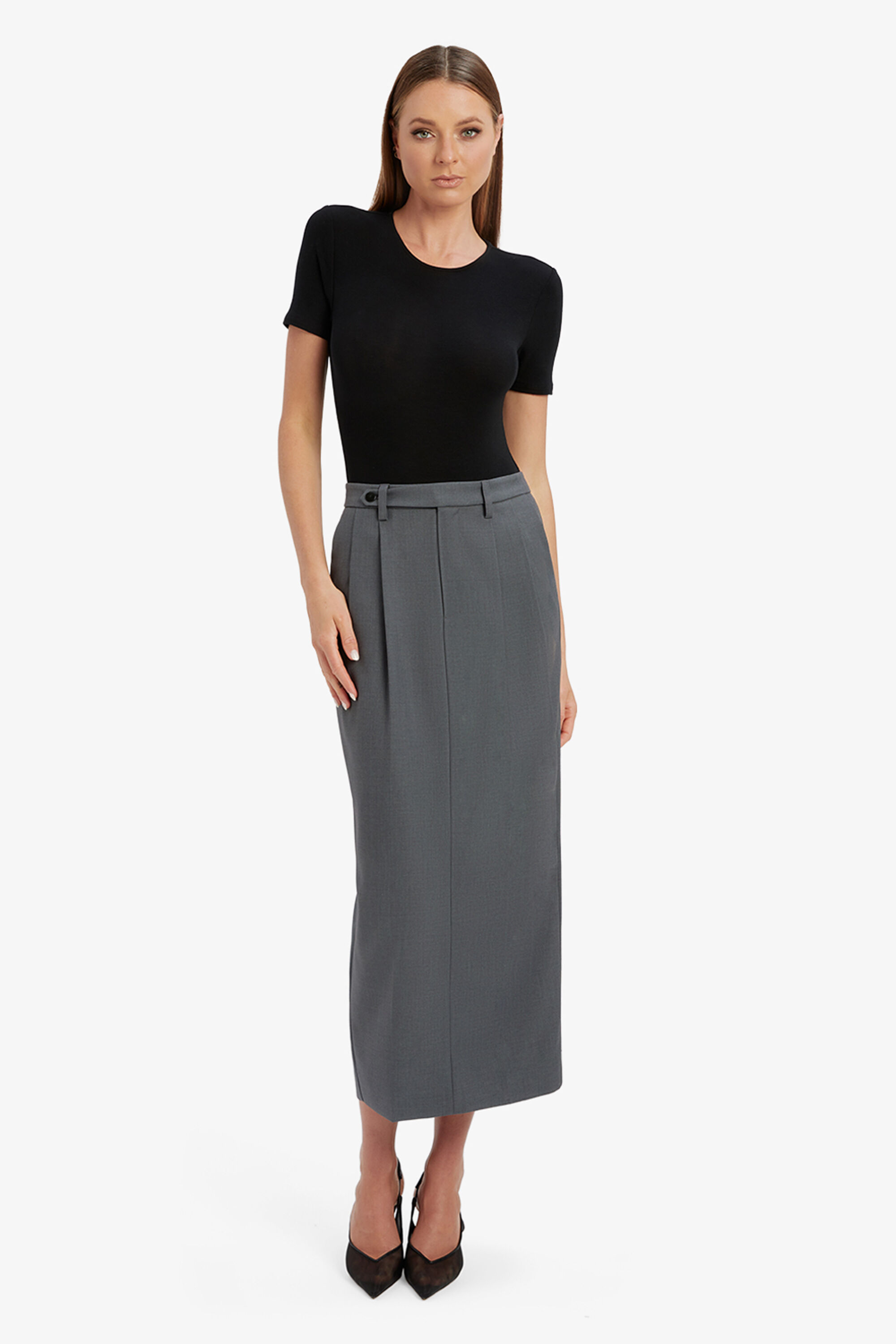 Amiah Mid Rise Maxi Skirt In Dark Grey | Bardot Amiah Mid Rise Maxi Skirt In Dark Grey | Bardot