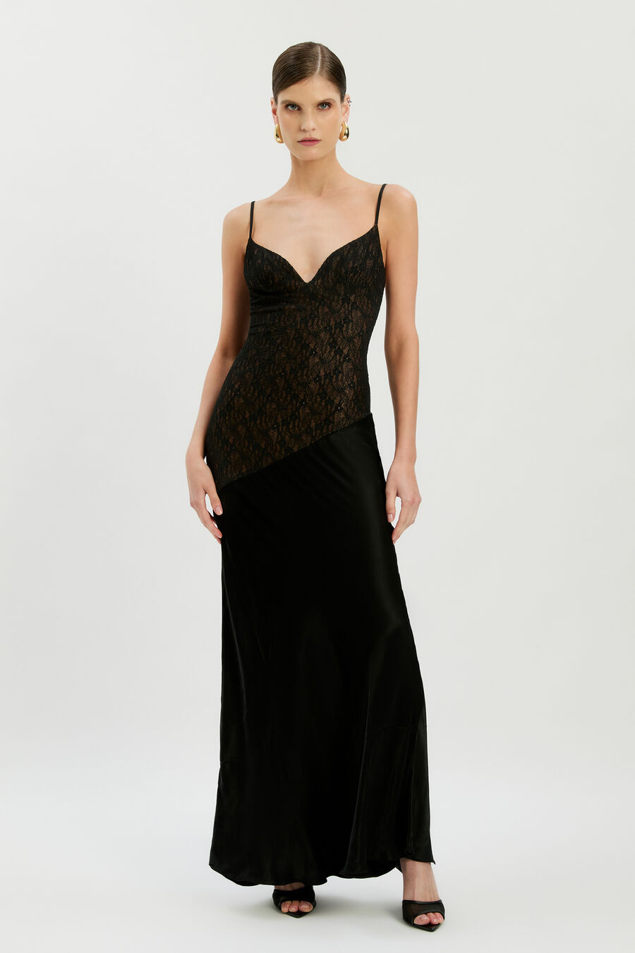 Aralia Lace Satin Maxi Dress