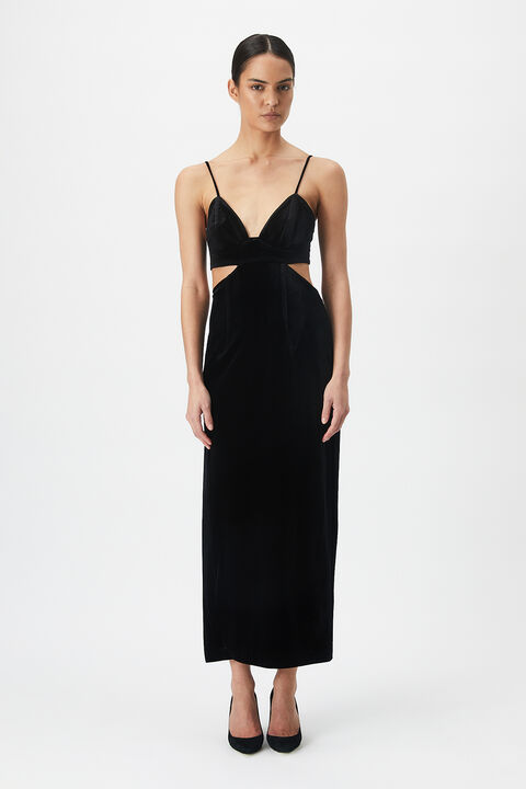 VELOUR CUT OUT MIDI DRESS in colour CAVIAR