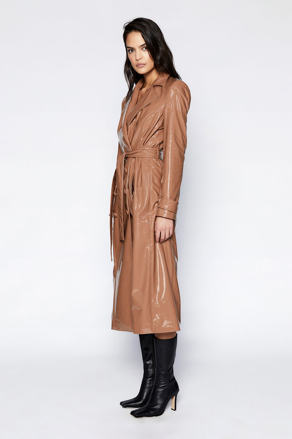HI-SHINE TRENCH COAT in colour HONEY MUSTARD