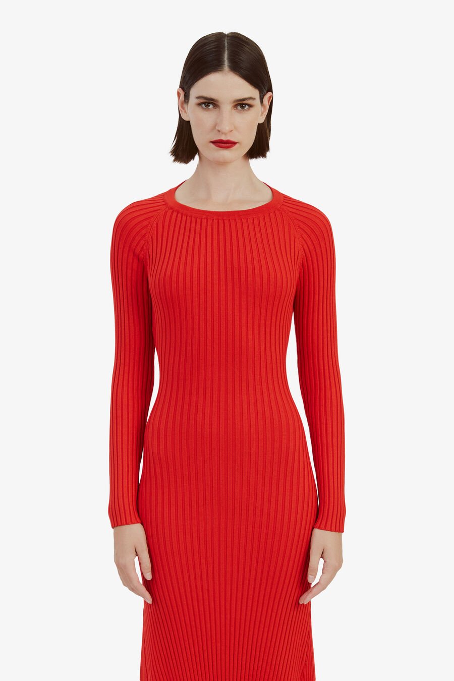 AMARO MAXI KNIT DRESS in colour FIRE RED