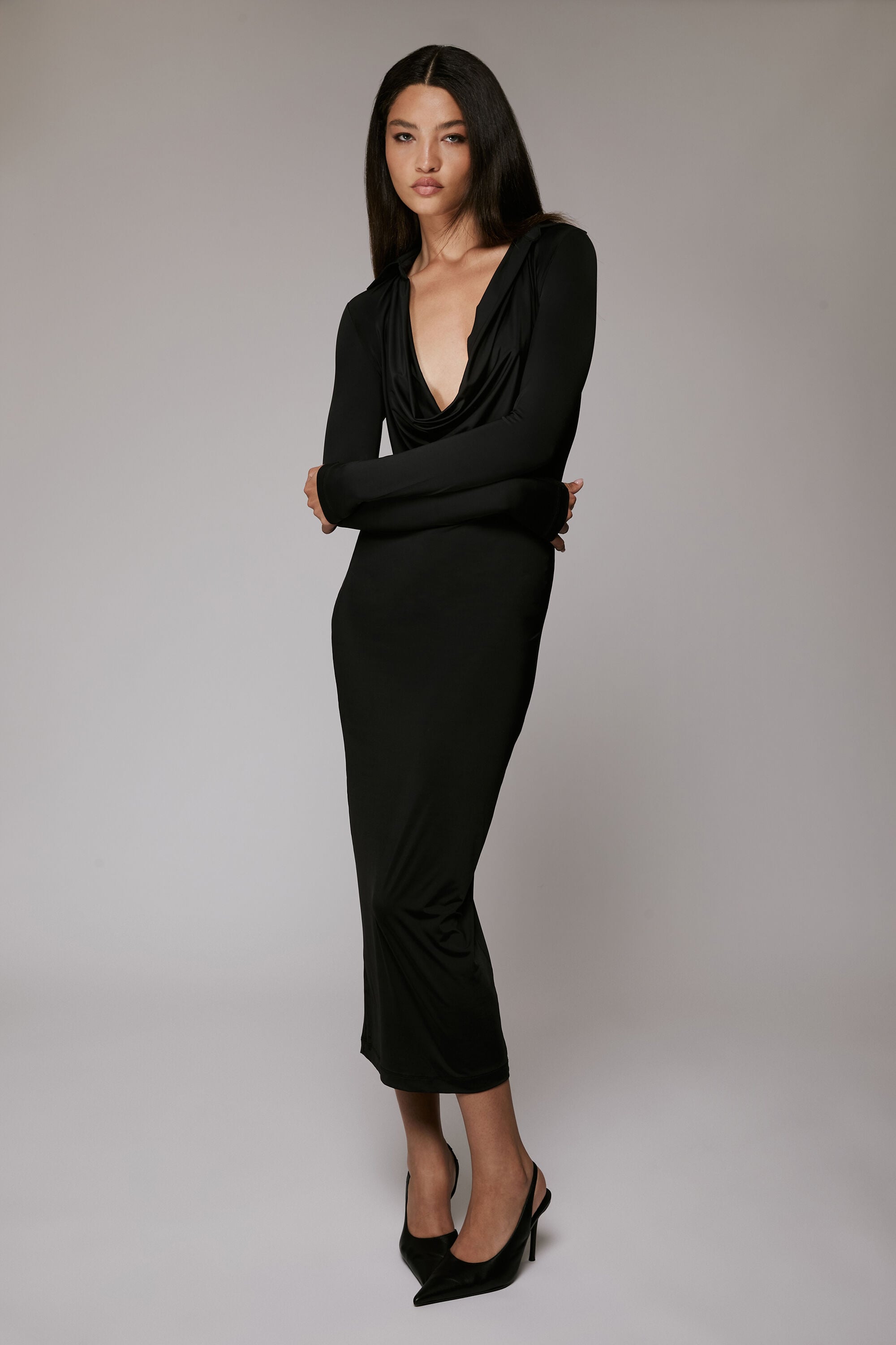 Lorel Midi Dress In Black | Bardot