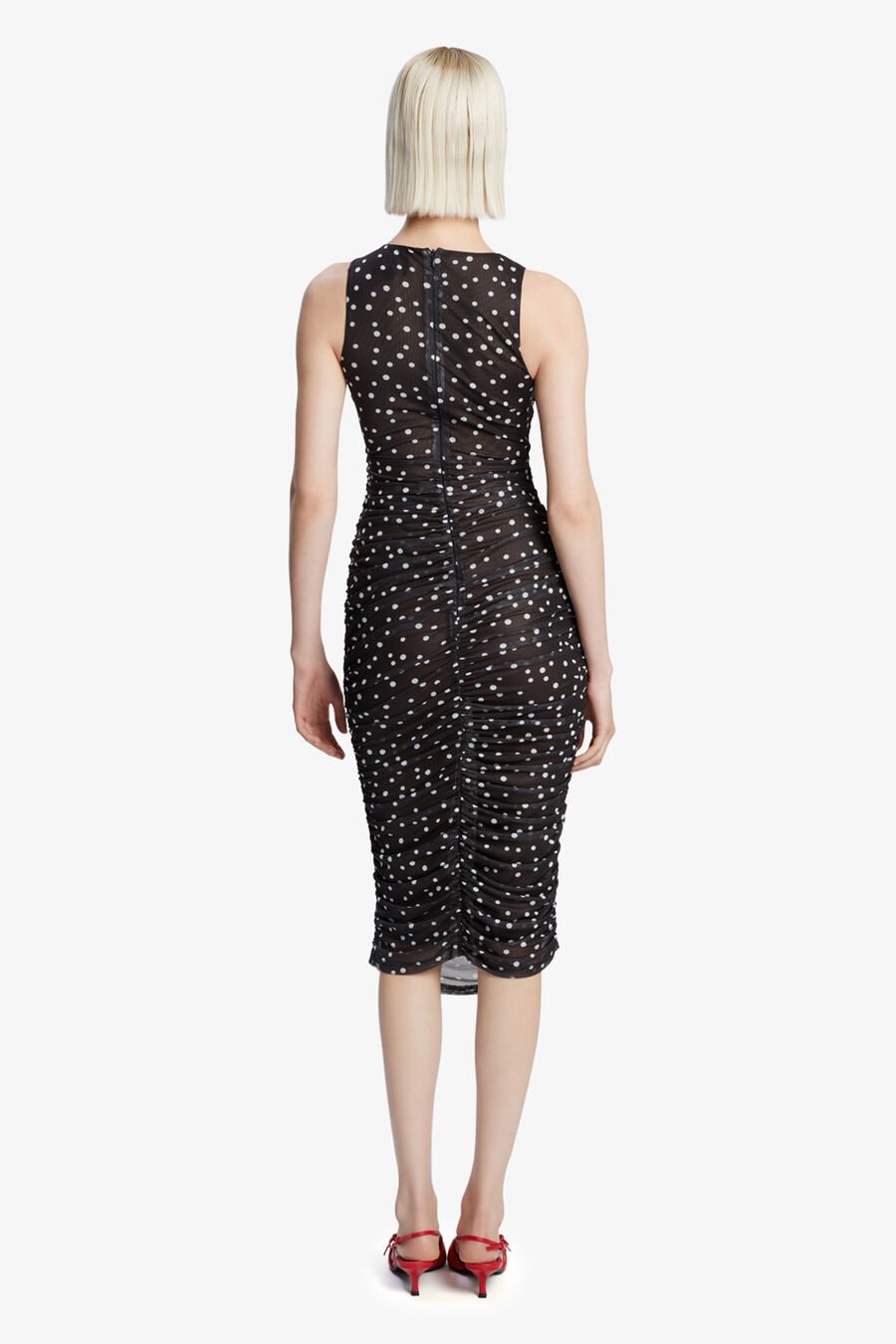 FELICIA SPOT MESH MIDI DRESS in colour BLACK SPOT
