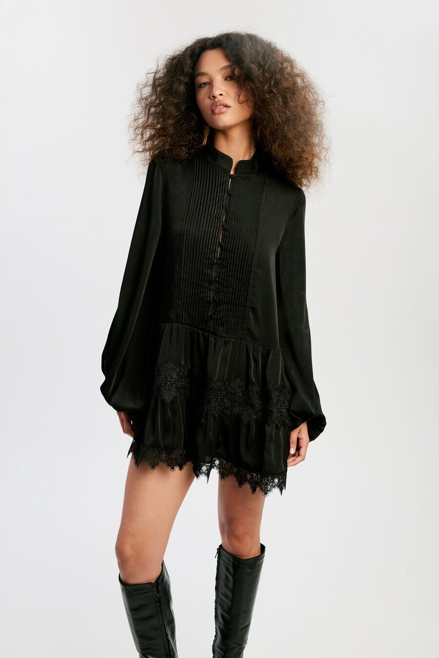 ANTONIA LACE TRIM MINI DRESS in colour BLACK