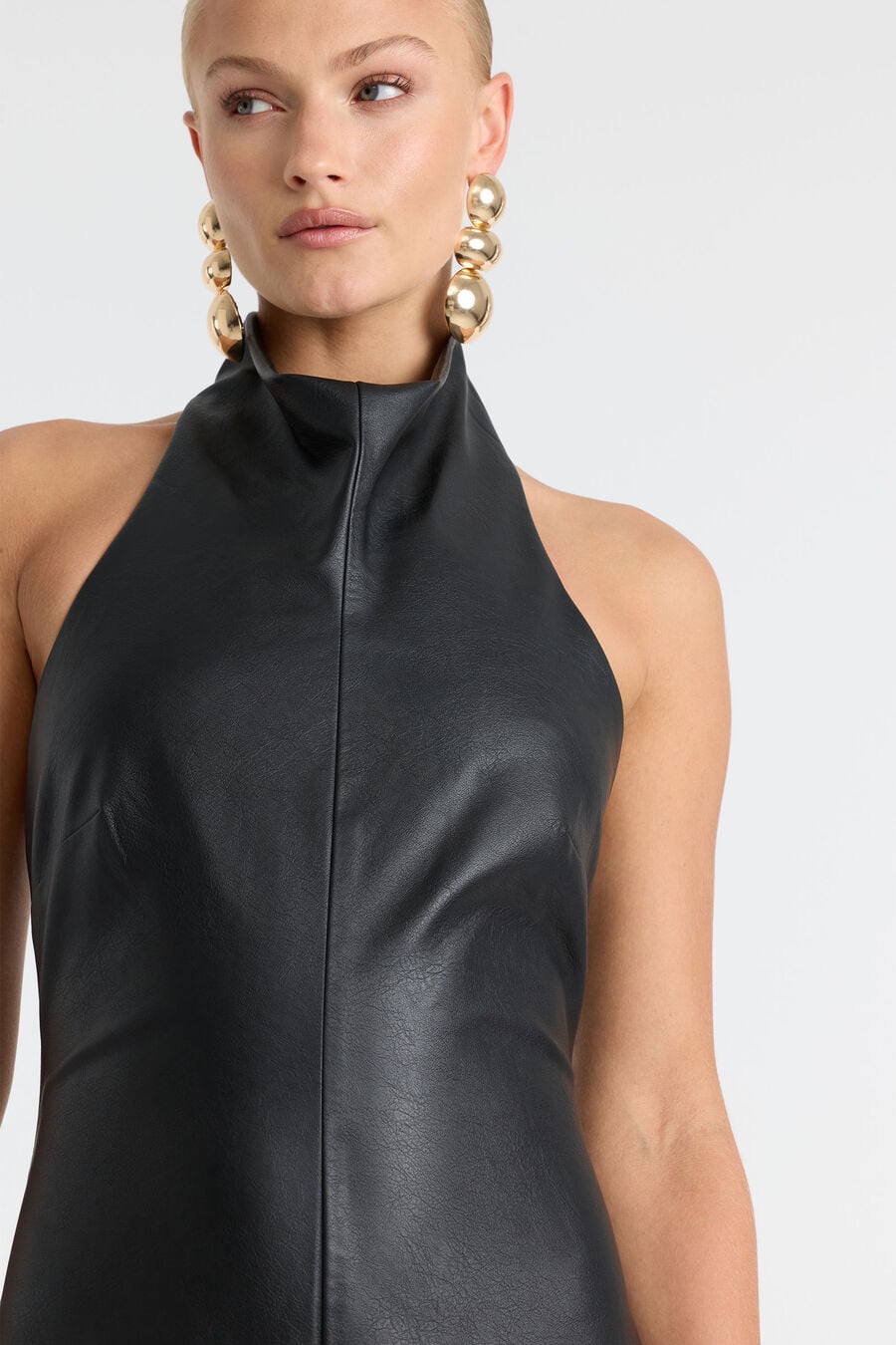 GINA VEGAN LEATHER MIDI DRESS in colour Black