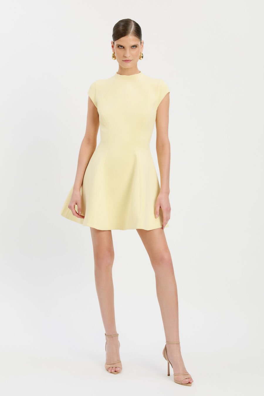 BECKETT HIGH NECK MINI DRESS in colour Canary Yellow