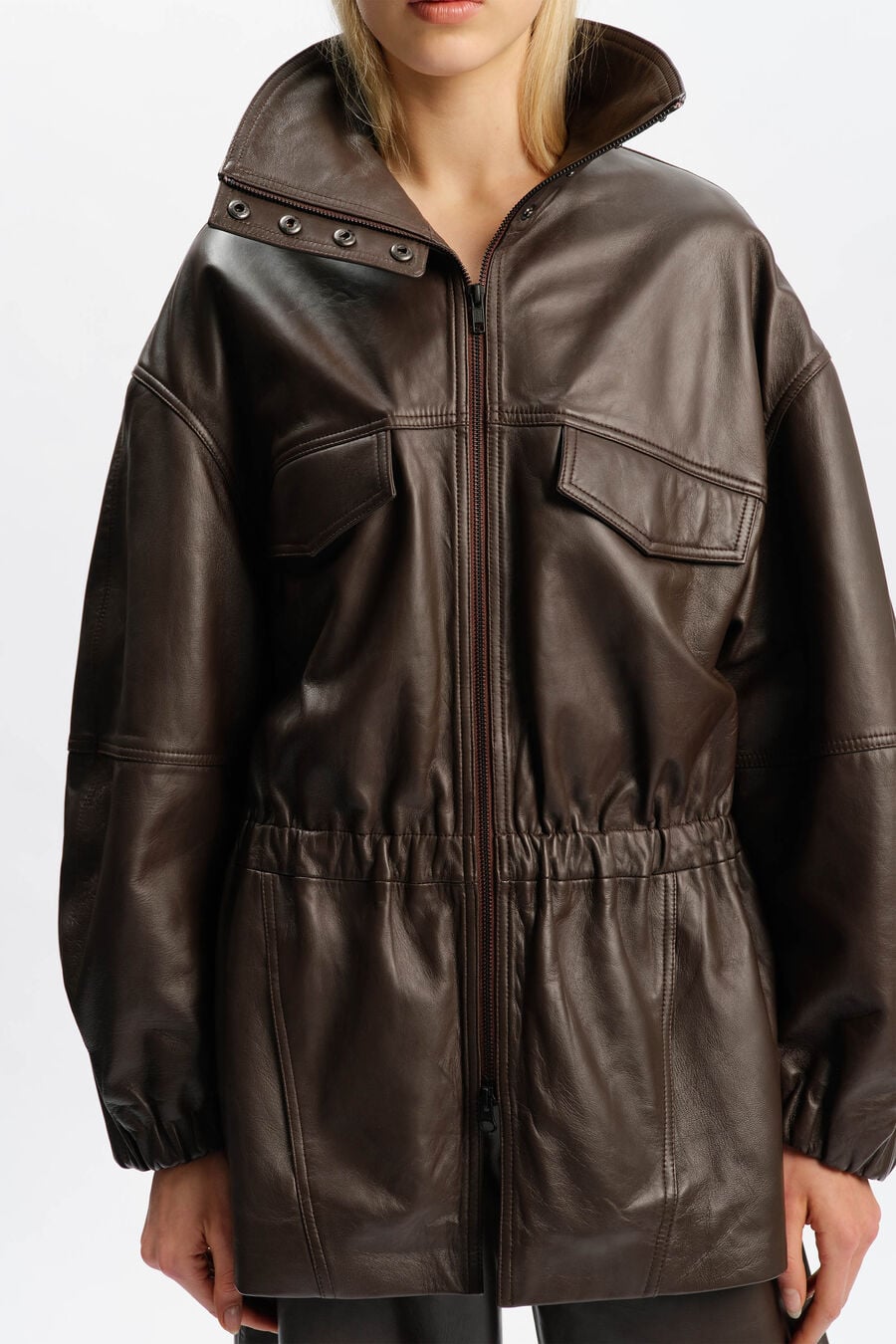 ANJA LEATHER JACKET in colour Dark Chocolate