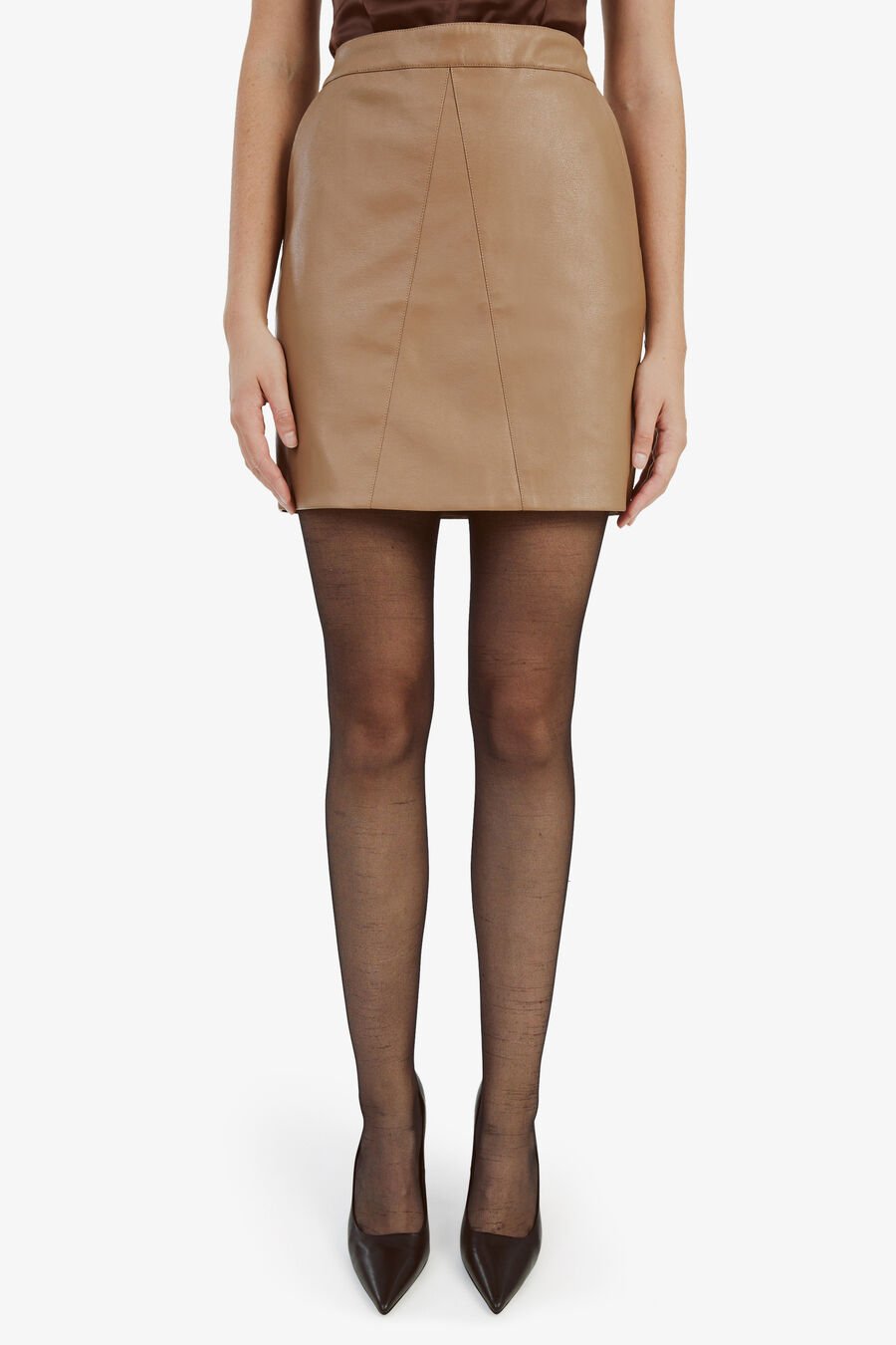 ALEXIS VEGAN LEATHER SKIRT in colour CAMEL