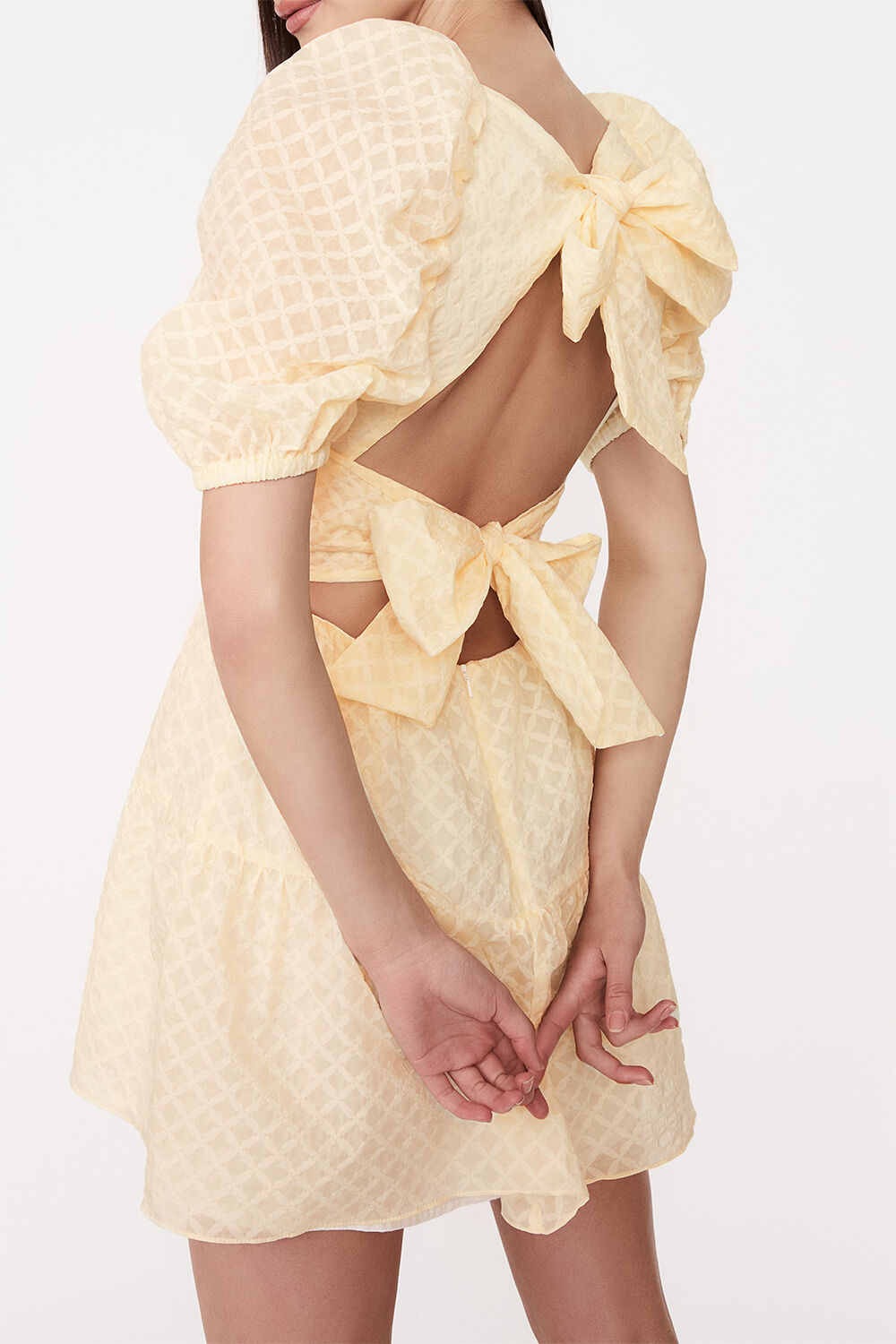Lucy Tiered Mini Dress In Soft Yellw Bardot