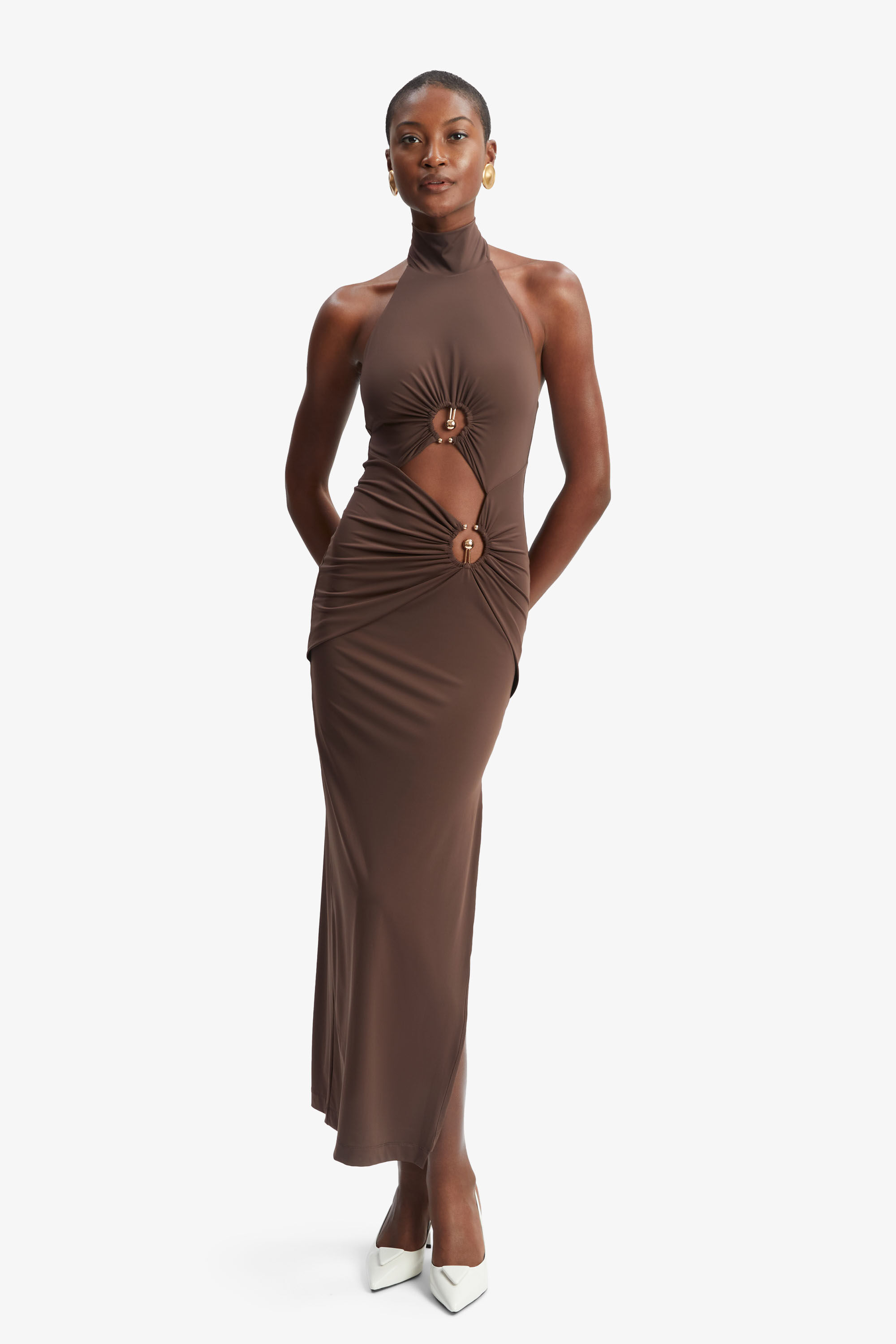Neve Collar Maxi Dress In Chocolate Bardot