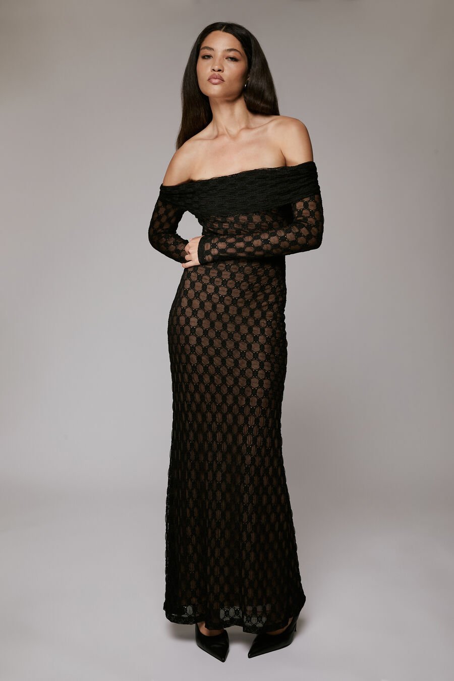 ADONI OFF SHOULDER MAXI DRESS in colour BLACK