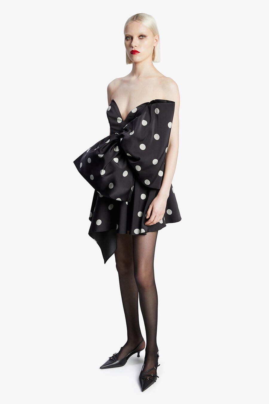 BRYDIE BOW MINI DRESS in colour BLACK SPOT