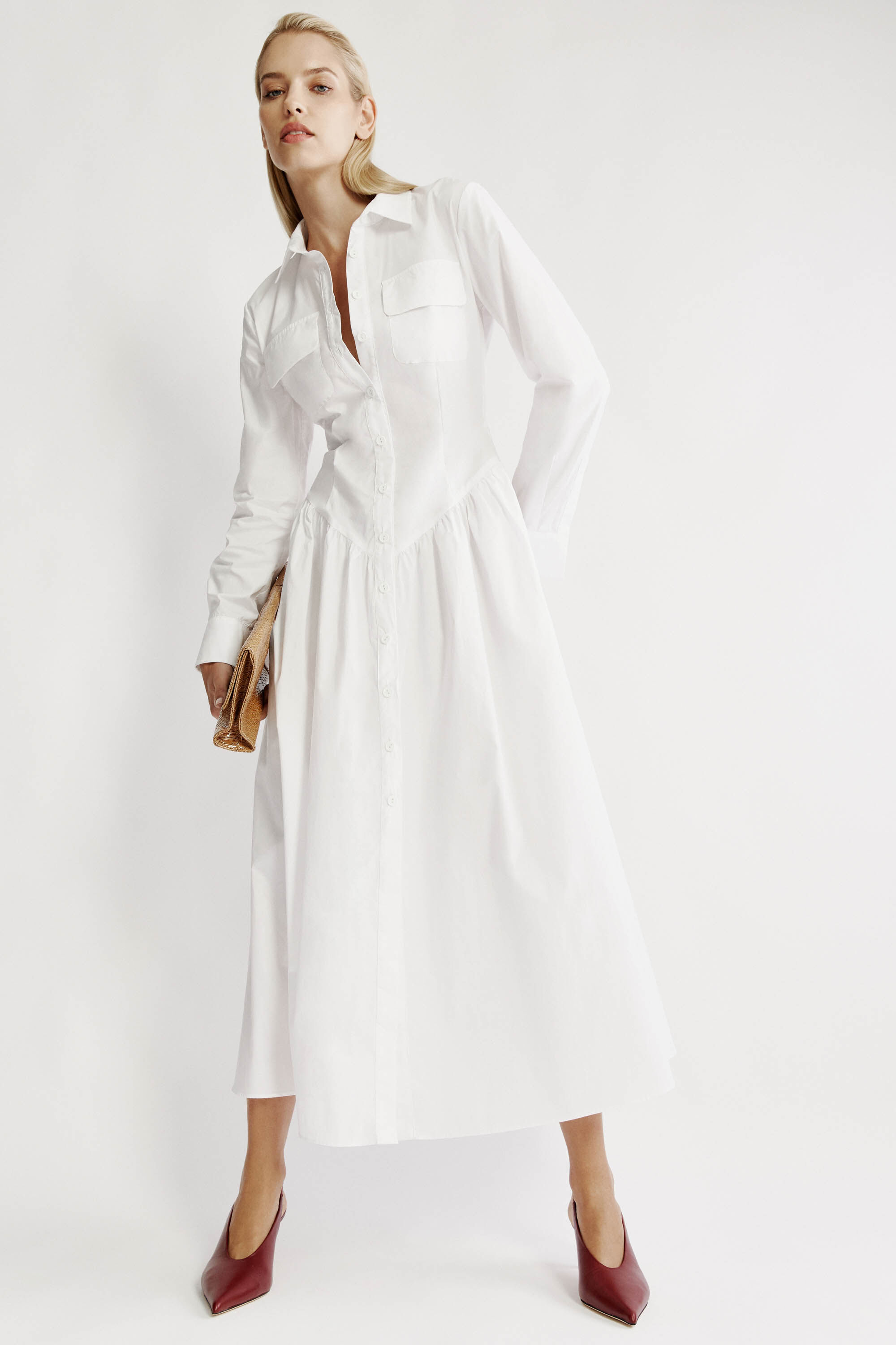ANDREA&Co 2026スプリング ホワイトシャツ Agatha Fitted Shirt Dress In Orchid White | Bardot